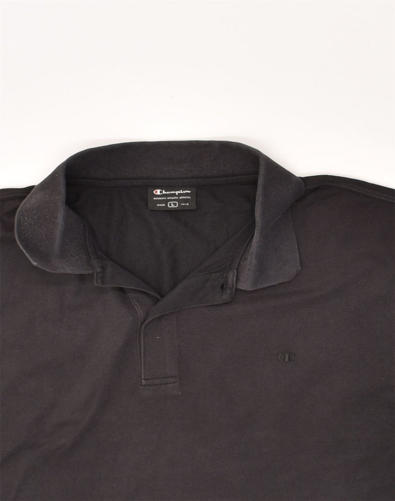 CHAMPION Mens Polo Shirt Large Black Cotton | Vintage Champion | Thrift | Second-Hand Champion | Used Clothing | Messina Hembry 