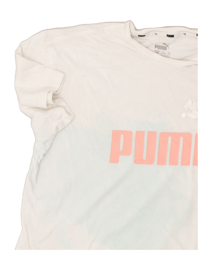 PUMA Girls Crop Graphic T-Shirt Top 13-14 Years White Cotton | Vintage Puma | Thrift | Second-Hand Puma | Used Clothing | Messina Hembry 