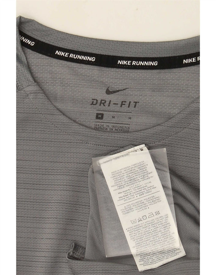 Nike Mens Dri Fit T-Shirt Top Medium Grey Pinstripe Polyester