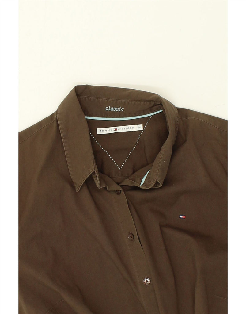 TOMMY HILFIGER Womens Classic Shirt UK 14 Large Brown Cotton | Vintage Tommy Hilfiger | Thrift | Second-Hand Tommy Hilfiger | Used Clothing | Messina Hembry 