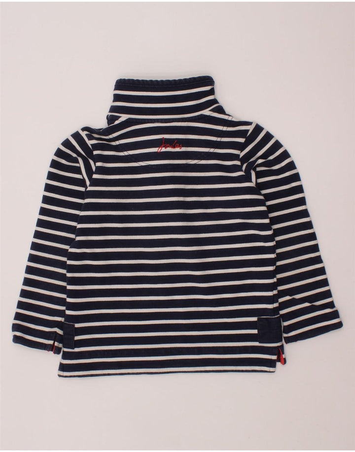 JOULES Girls Button Neck Sweatshirt Jumper 3-4 Years Navy Blue Striped