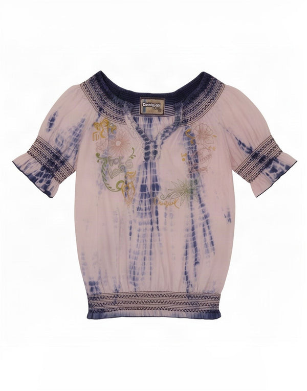 Desigual Womens Graphic Blouse Top UK 10 Small White Tie Dye Cotton