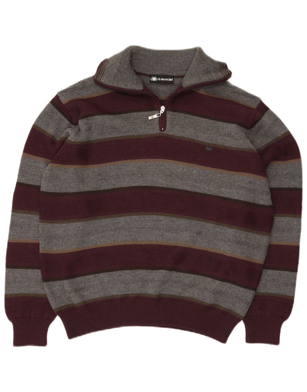 IL GRANCHIO Womens Zip Neck Jumper Sweater UK 18 XL Burgundy Striped