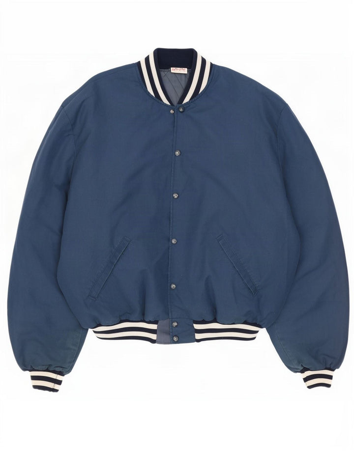 Vintage Mens Graphic Varsity Jacket UK 44 2XL Blue