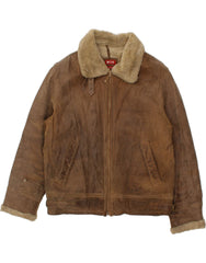 MUSTANG Mens Shearling Jacket IT 52 XL Brown Leather