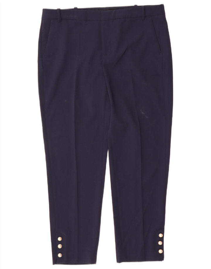 Zara Womens Slim Cropped Trousers Large W34 L26 Navy Blue