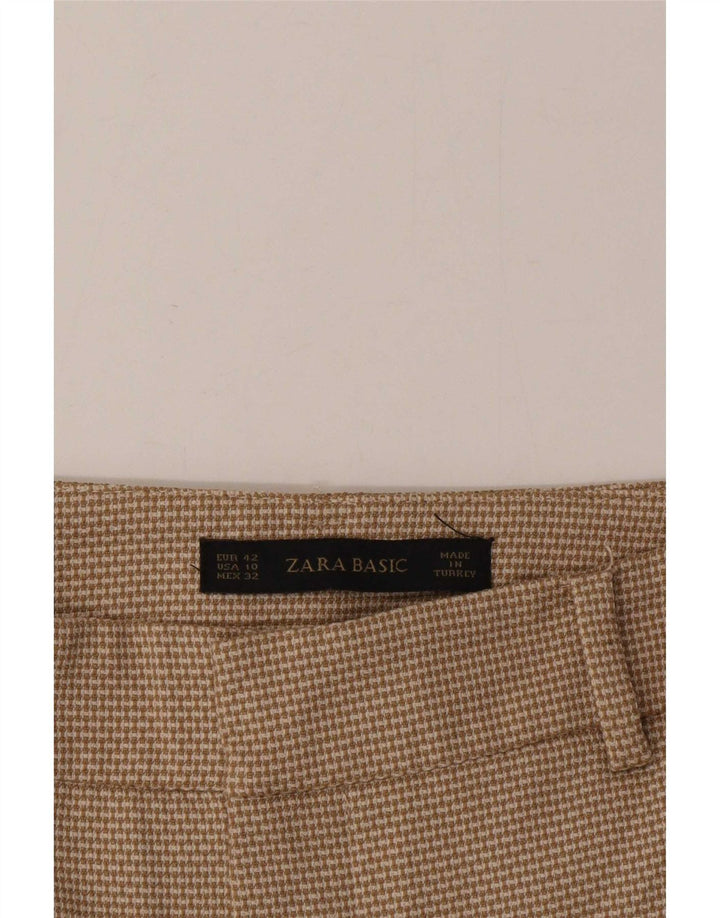 Zara Womens Slim Chino Trousers EU 42 Large W32 L27 Beige Check Polyester