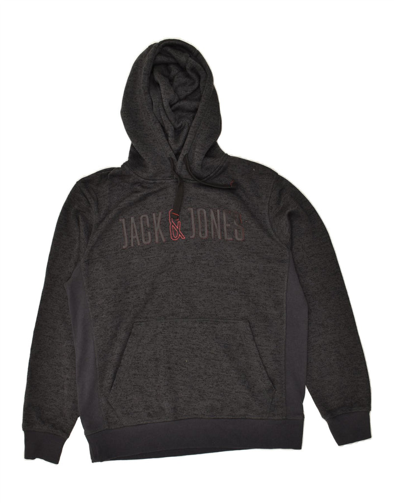 JACK & JONES Mens Graphic Hoodie Jumper Large Grey Flecked Polyester | Vintage Jack & Jones | Thrift | Second-Hand Jack & Jones | Used Clothing | Messina Hembry 