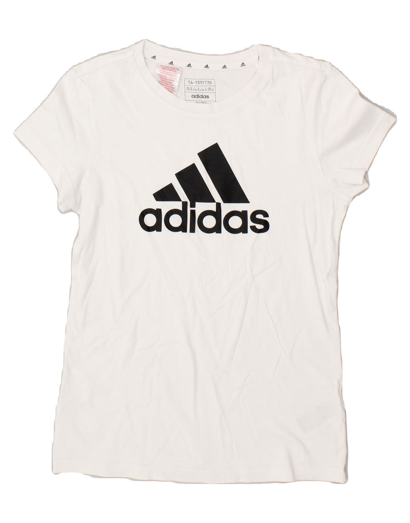 ADIDAS Girls Graphic T-Shirt Top 14-15 Years White Cotton | Vintage Adidas | Thrift | Second-Hand Adidas | Used Clothing | Messina Hembry 