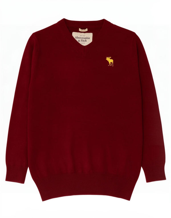 Abercrombie & Fitch Mens Muscle V-Neck Jumper Sweater Large Burgundy Cotton