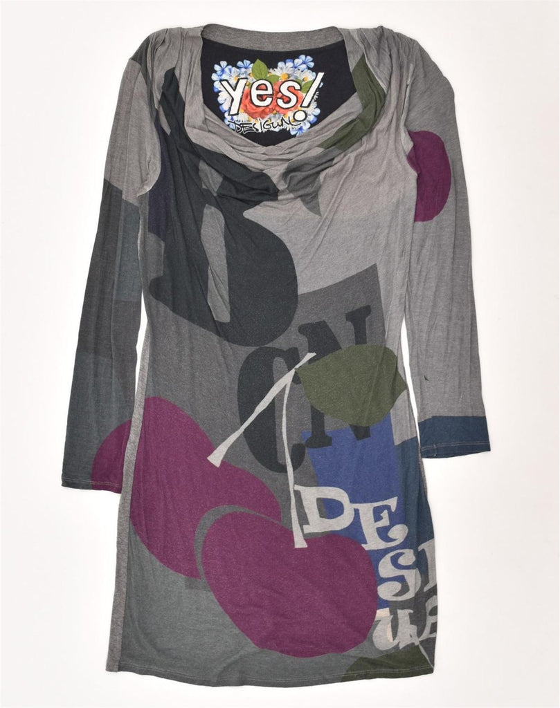 DESIGUAL Womens Graphic Basic Dress UK 14 Large Grey Cotton | Vintage Desigual | Thrift | Second-Hand Desigual | Used Clothing | Messina Hembry 