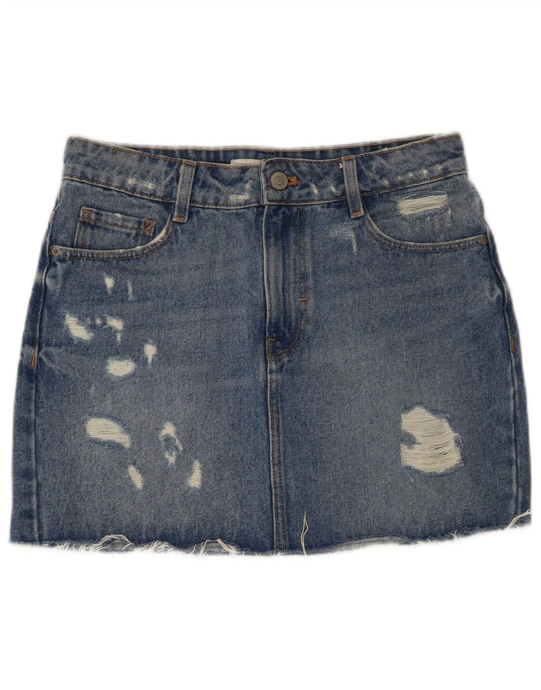 ZARA Womens Trafaluc Distressed Mini Denim Skirt XS W24 Blue Cotton