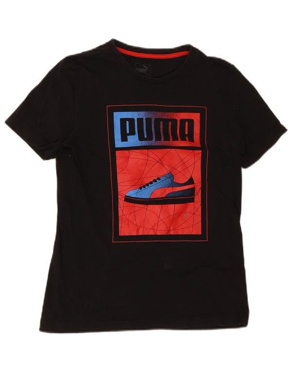 Puma Boys Graphic T-Shirt Top 13-14 Years XL Black Cotton