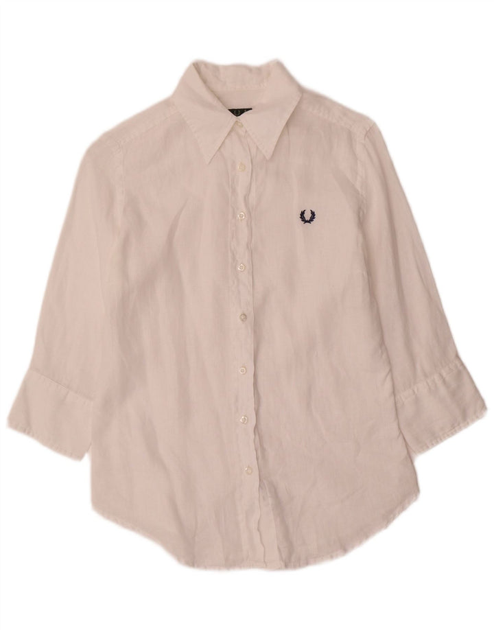 Fred Perry Womens 3/4 Sleeve Shirt UK 10 Small White Linen