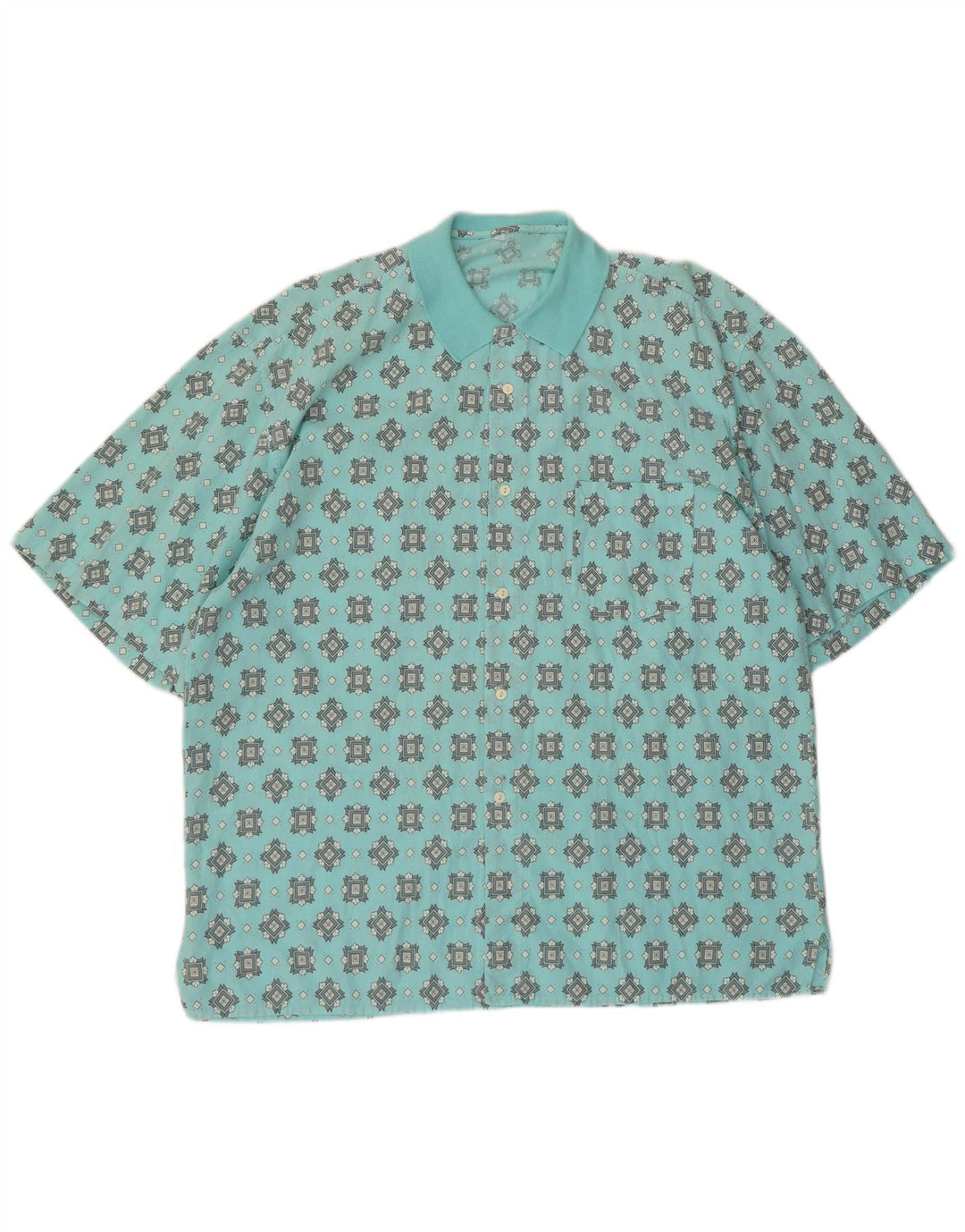 Vintage Mens Short Sleeve Shirt Large Turquoise Geometric