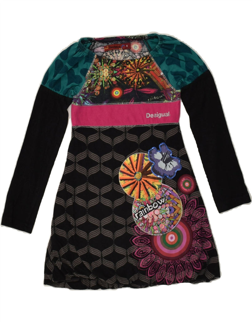 DESIGUAL Girls Long Sleeve A-Line Dress 3-4 Years Black Floral Cotton | Vintage Desigual | Thrift | Second-Hand Desigual | Used Clothing | Messina Hembry 