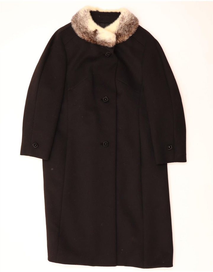 VINTAGE Womens Overcoat UK 14 Large Black Wool