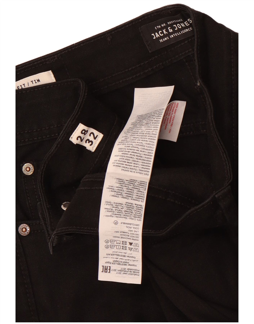 Jack & Jones Mens Tim Slim Jeans W28 L32 Black Cotton