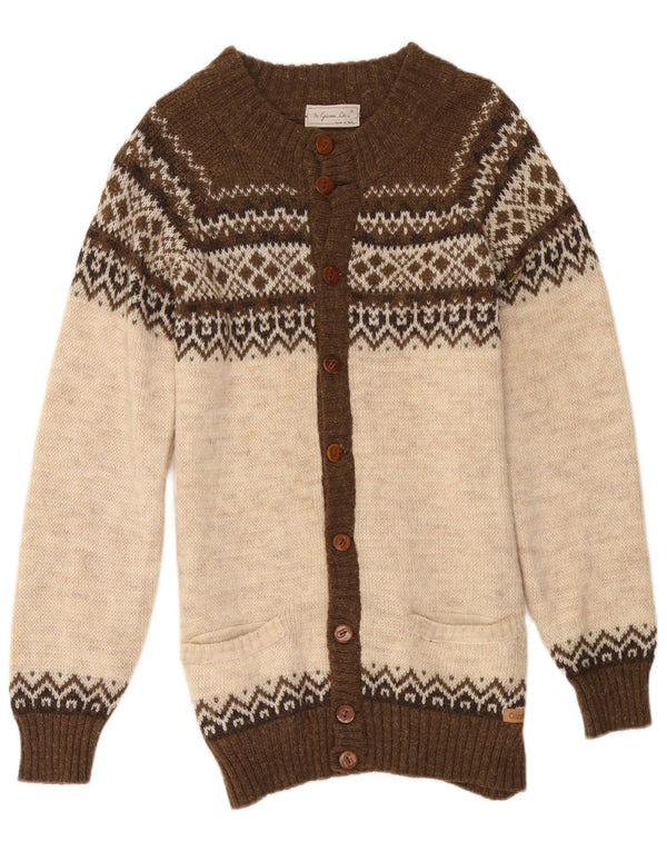 Gianni Abra Womens Longline Cardigan Sweater IT 52 2XL Brown Fair Isle