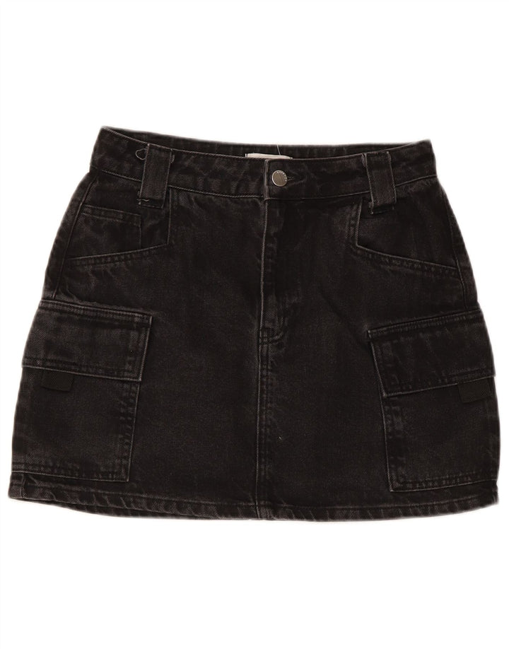 TOPSHOP Womens Denim Mini Cargo Skirt UK 8 Small W26 Black Cotton