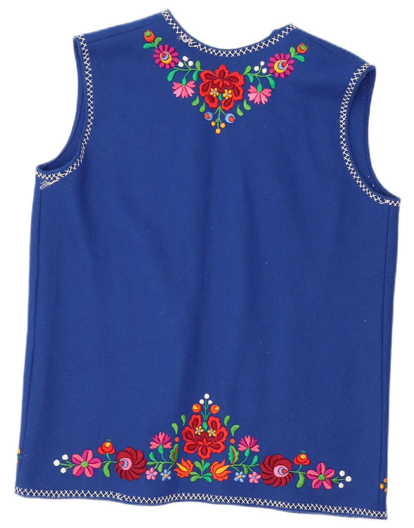 Vintage Womens Sleeveless Open Cardigan Top UK 18 XL Blue Floral