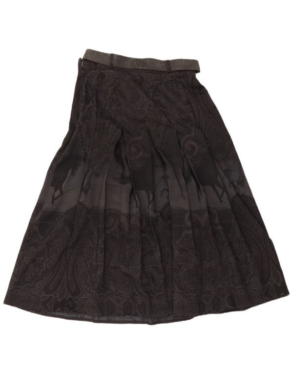 Vintage Womens High Waist Flared Skirt IT 46 Large W28 Black Paisley