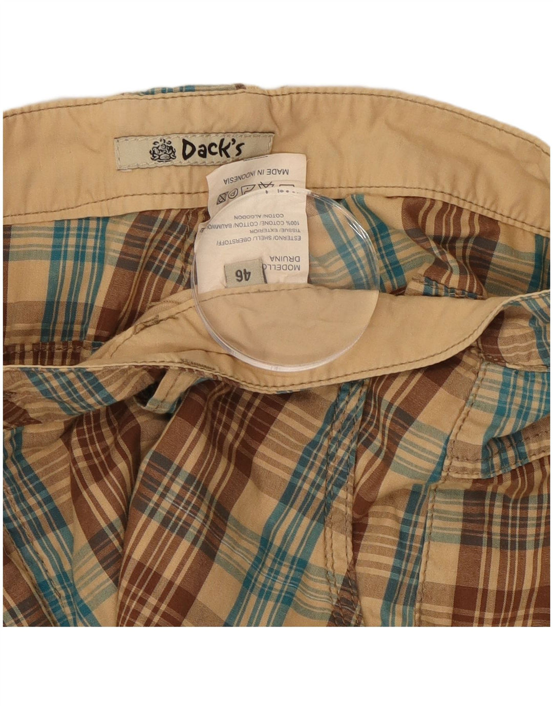 Dack's Womens Chino Shorts IT 46 Large W32  Brown Check Cotton