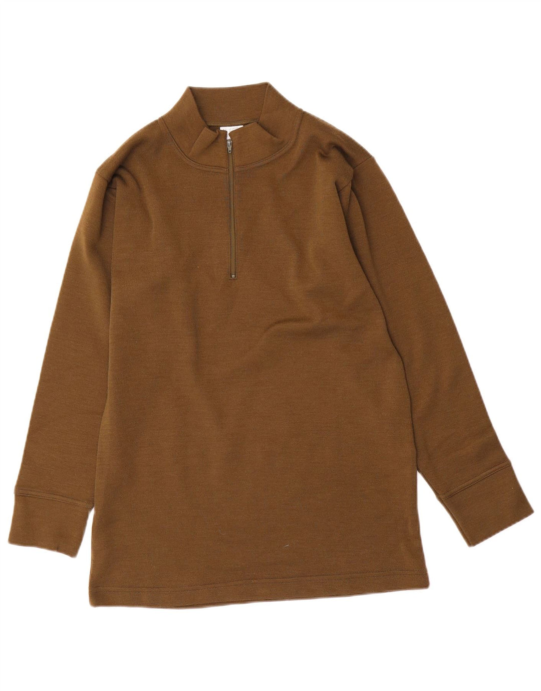 Vintage Mens Zip Neck Jumper Sweater Medium Khaki Polyamide