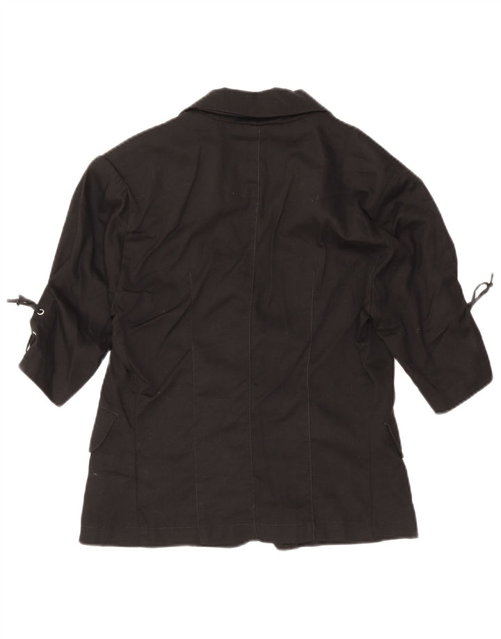 Nitya Womens 3 Button 3/4 Sleeve Blazer Jacket IT 40 Small Black Cotton
