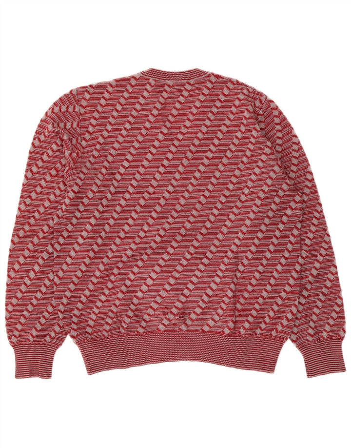 Vintage Womens V-Neck Jumper Sweater UK 8 Small Red Geometric