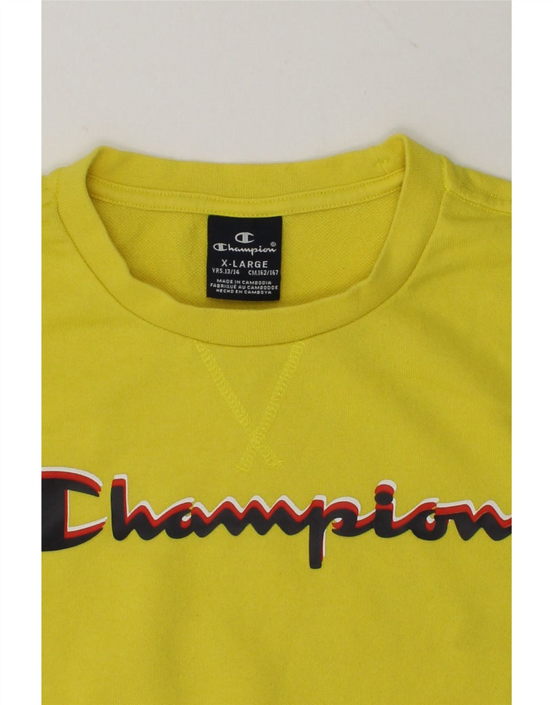 CHAMPION Boys Graphic Sweatshirt Jumper 13-14 Years XL Yellow Cotton | Vintage Champion | Thrift | Second-Hand Champion | Used Clothing | Messina Hembry 