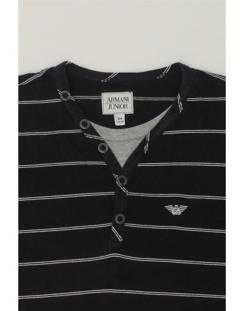 ARMANI JUNIOR Boys Graphic Top Long Sleeve 7-8 Years Navy Blue Striped | Vintage Armani Junior | Thrift | Second-Hand Armani Junior | Used Clothing | Messina Hembry 