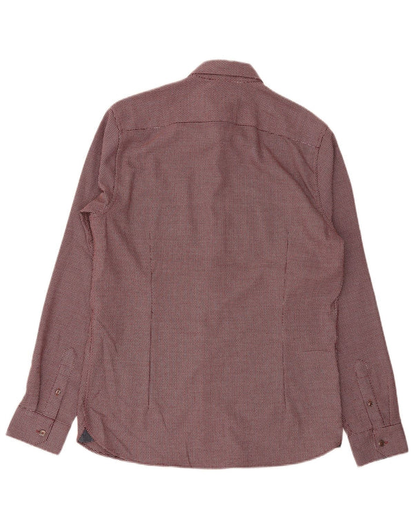 Ted Baker Mens Regular Fit Shirt Size 3 Medium Burgundy Geometric Polyester