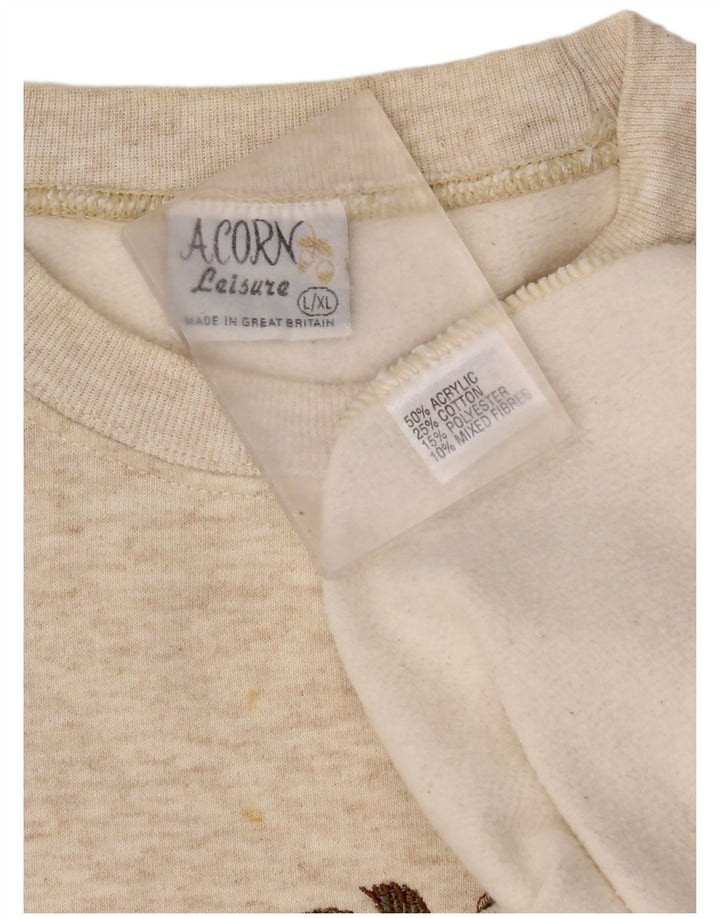 Acorn Womens Graphic Sweatshirt Jumper UK 16 Large Beige Acrylic