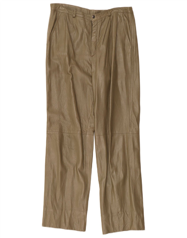 Sperry Womens Straight Leather Trousers W32 L29 Khaki