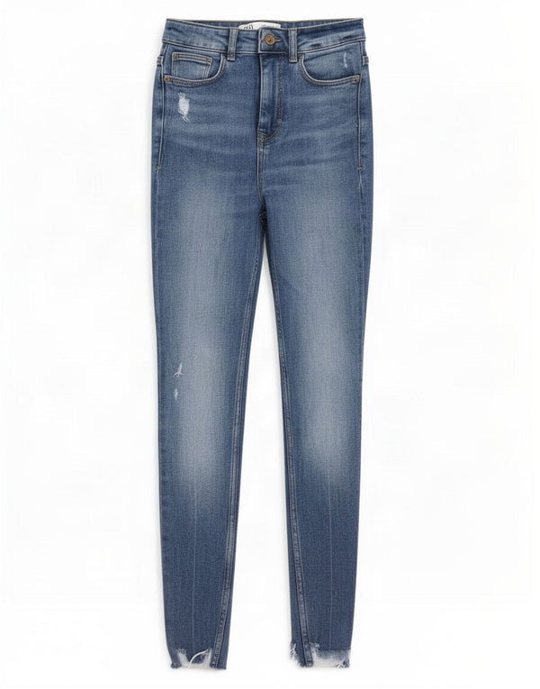 Zara Womens High Waist Distressed Skinny Jeans EU 36 XS W26 L27 Blue Cotton