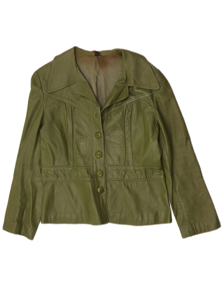 Vintage Womens 4 Button Blazer Jacket IT 44 Medium Green Leather