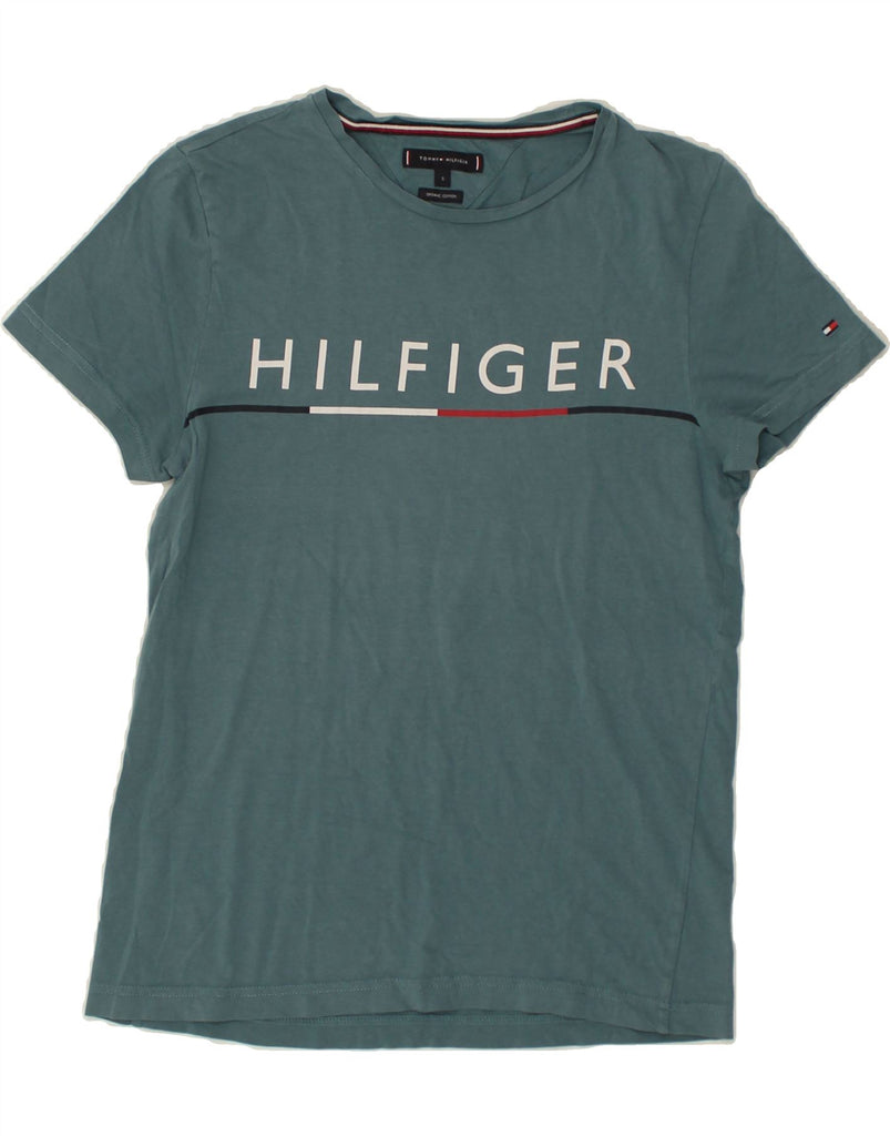 TOMMY HILFIGER Womens Graphic T-Shirt Top UK 10 Small Blue Cotton | Vintage Tommy Hilfiger | Thrift | Second-Hand Tommy Hilfiger | Used Clothing | Messina Hembry 