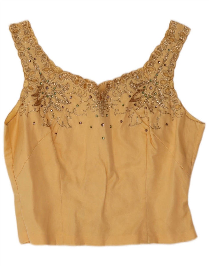 Vintage Womens Crop Sleeveless Blouse Top UK 12 Medium Yellow