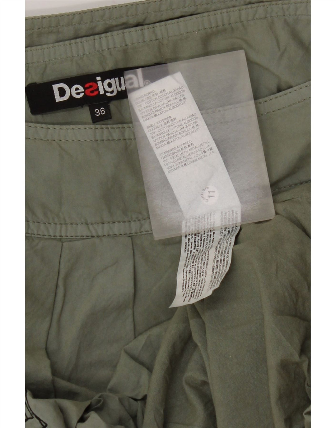 Desigual Womens Graphic Bubble Skirt EU 36 Small W28 Khaki Cotton