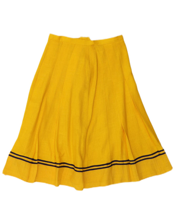 VINTAGE Womens Pleated A-Line Skirt IT 42 Medium W28 Yellow Striped