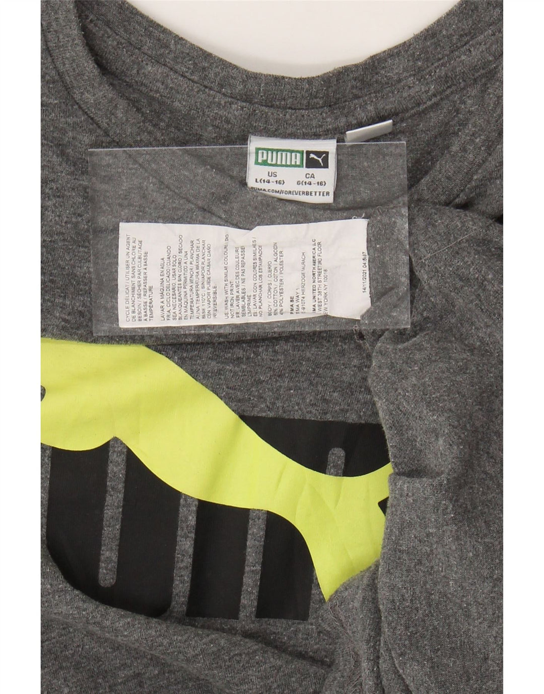 PUMA Boys Graphic T-Shirt Top 14-15 Years Large Grey Cotton