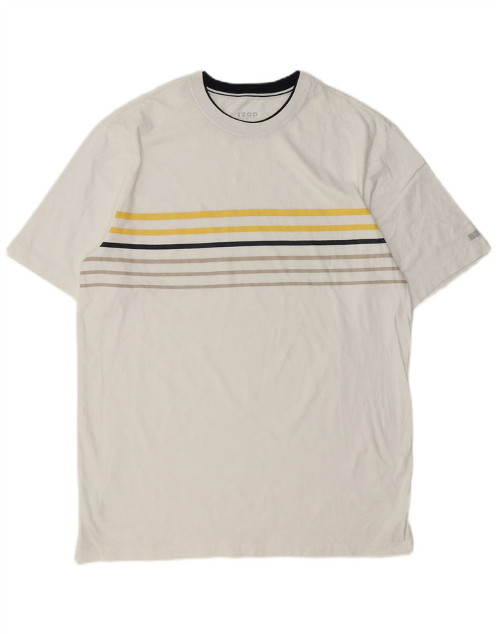 Izod Mens T-Shirt Top Large White Striped Cotton