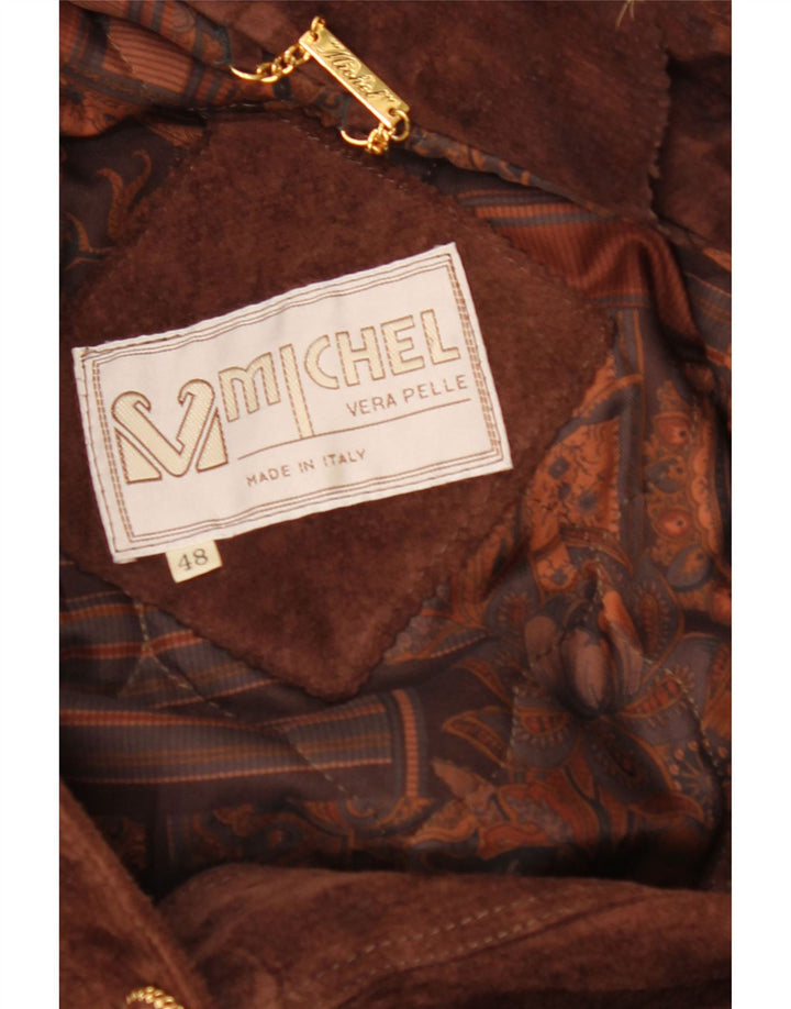 MICHEL Womens Oversized Suede Windbreaker Coat IT 48 XL Brown