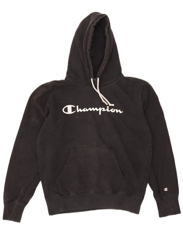 Champion Mens Graphic Hoodie Jumper Medium Black Cotton