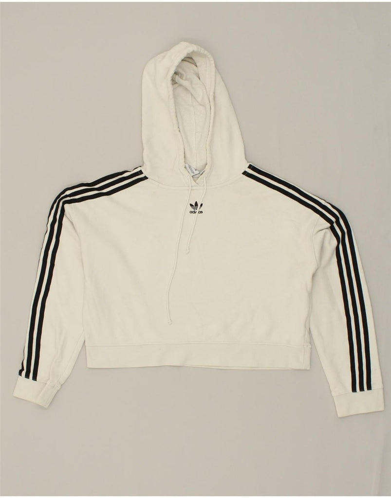 ADIDAS Womens Oversized Crop Hoodie Jumper UK 8 Small White Cotton | Vintage Adidas | Thrift | Second-Hand Adidas | Used Clothing | Messina Hembry 