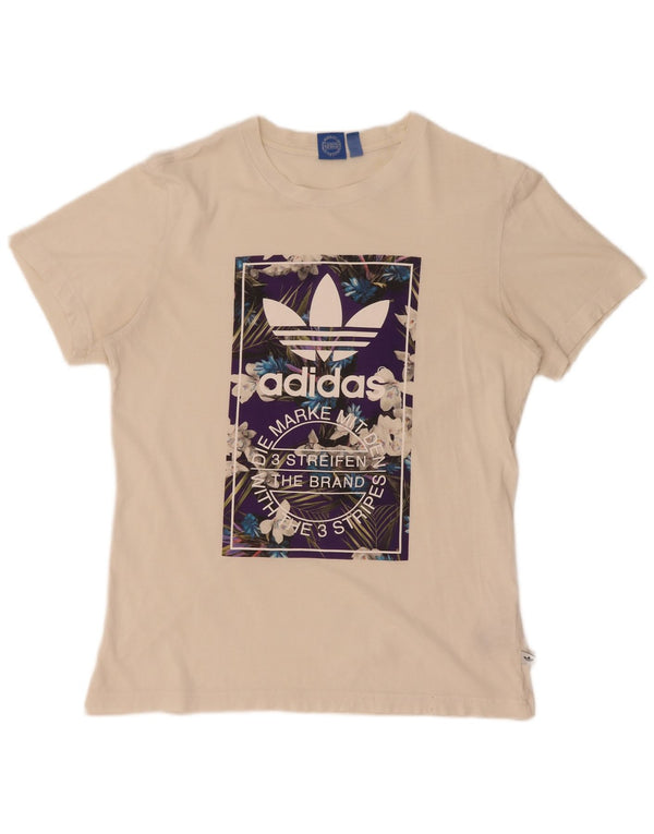 Adidas Mens Graphic T-Shirt Top UK 14 Medium Off White Cotton