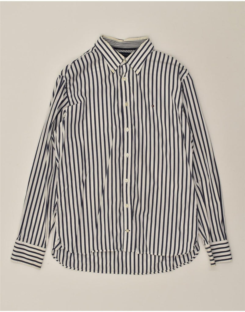 TOMMY HILFIGER Mens Shirt Large White Striped Cotton | Vintage Tommy Hilfiger | Thrift | Second-Hand Tommy Hilfiger | Used Clothing | Messina Hembry 