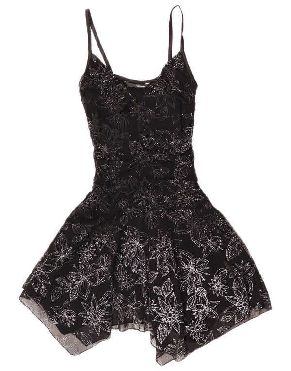 Jane Norman Womens Sleeveless Asymmetrical Dress UK 14 Medium Black Floral