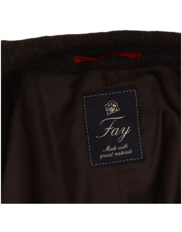 Fay Mens 3 Button Blazer Jacket IT 50 Large Brown Herringbone Wool